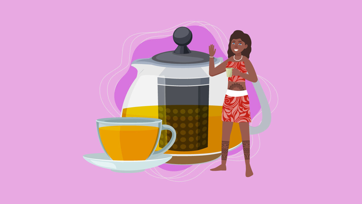 Illustration of a Polynesian girl and kava tea pot