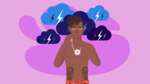 Illustration of a Polynesian guy having depression