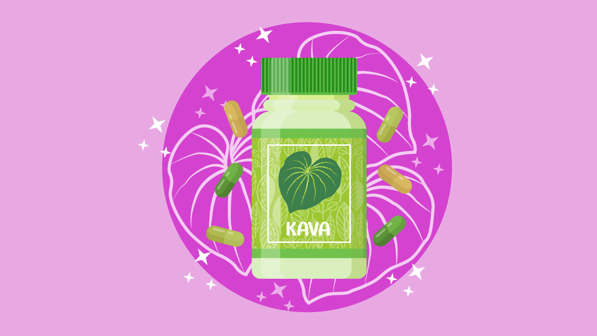 Illustration of kava capsule bottle
