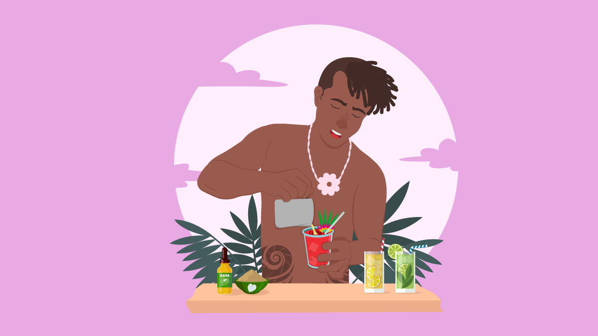 illustration of a Polynesian mixing kava with drinks