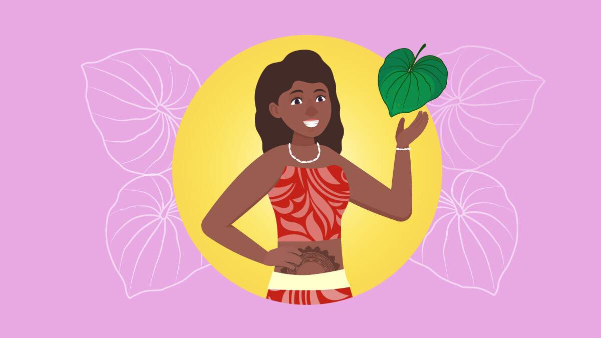Illustration of a Polynesian girl holding kava kava leaf