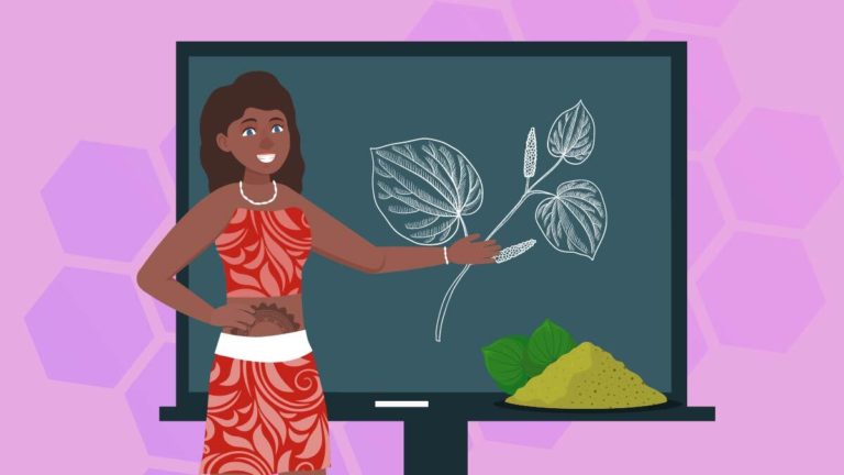 Illustration of a Polynesian girl with a blackboard with kava powder